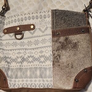 Brown and Gray Patterned Women's Bag